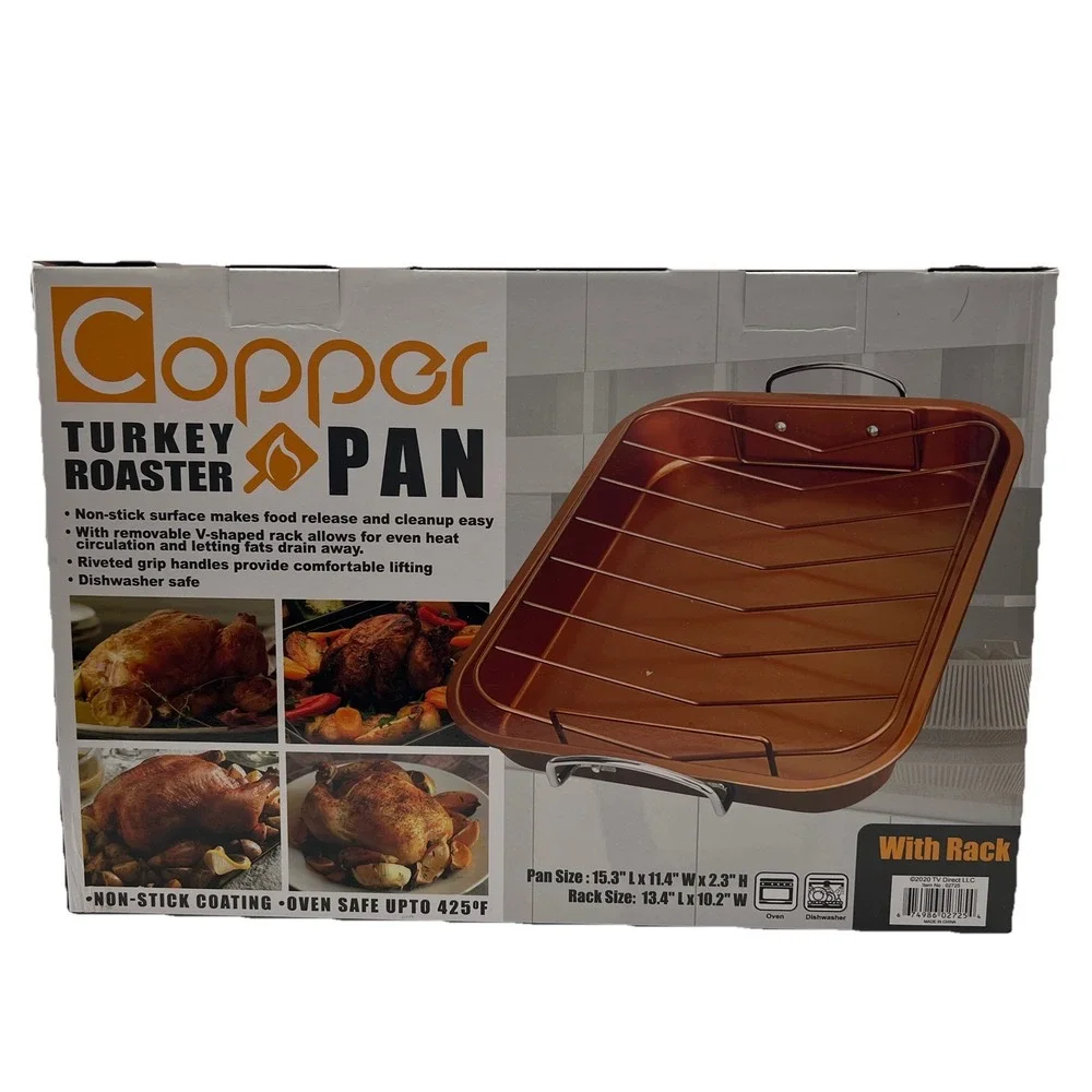 Copper Turkey Roaster‎ Pan with Rack Non Stick Coating and Oven Safe Up To 425 F